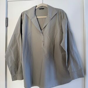 Massimo Dutti - Cotton Blend Shirt Polo Collar - Pale Green - M